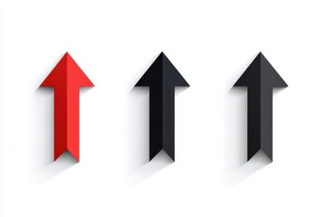 Three distinct upward arrows with modern design and varied color contrast isolated on transparent background