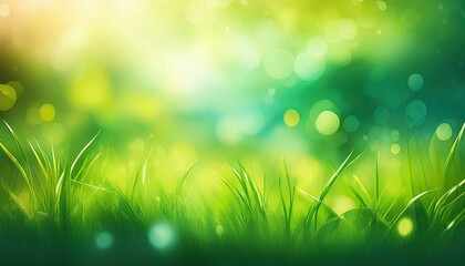 Fototapeta premium abstract spring or summer background with fresh grass outdoor nature banner copy space artistic image with a bokeh illustration