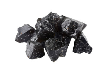 Obraz premium Natural black obsidian crystal chunks displayed artistically against a clean white surface isolated on transparent background