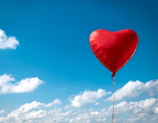 Fototapeta premium red heart balloon on blue sky with clouds valentine s day background with copy space