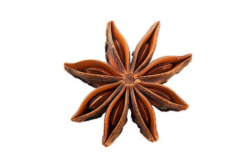 Star anise spice arranged beautifully on a white background, showcasing its unique shape and texture isolated on transparent background