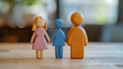 Wooden figures symbolize family separation and divorce.