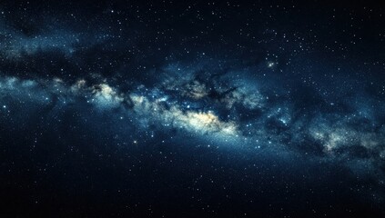 Fototapeta premium Stunning deep space view of the Milky Way galaxy with glowing blue nebulae and countless stars