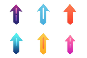 Colorful arrow icons in various hues pointing upward against a crisp white background isolated on transparent background