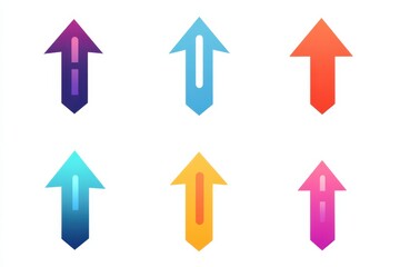 Colorful arrow icons in various hues pointing upward against a crisp white background isolated on transparent background
