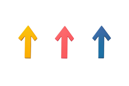 Colorful arrows in vibrant hues pointing upward on a bright white background isolated on transparent background