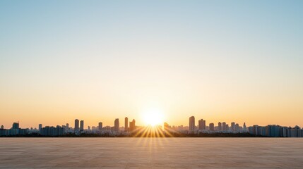 Obraz premium Empty rooftop overlooking city sunset