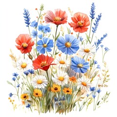 Vibrant wildflowers in a colorful arrangement during a sunny day in spring