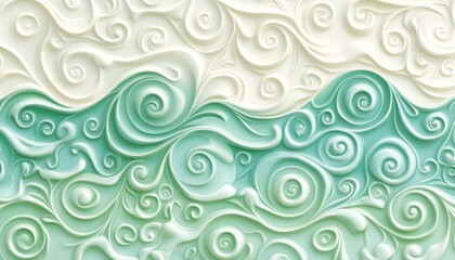 Delicate mint green 3D seamless abstract wave pattern background, minimalist design for text.
