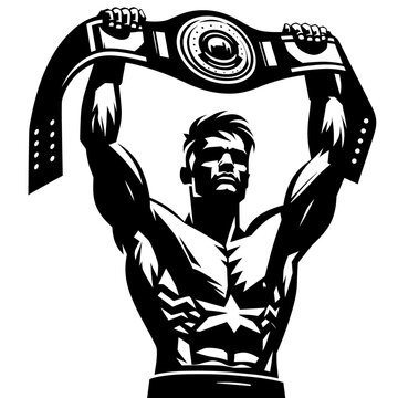 champion holding belt black and white clip art preview