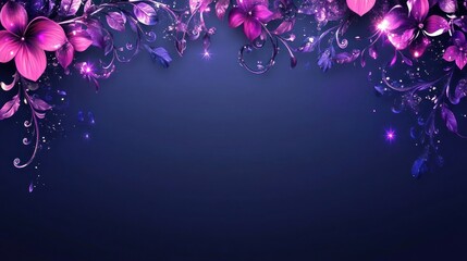Elegant floral frame with sparkling details on a dark navy background