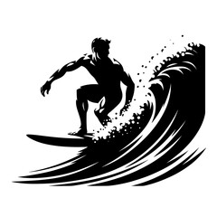 Surfer riding a powerful wave silhouette