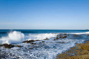 Kotohikihama Beach in Asia, Japan, Kansai, Kinosaki, in summer, on a sunny day.