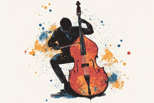 abstract musician playing orange double bass clip art preview