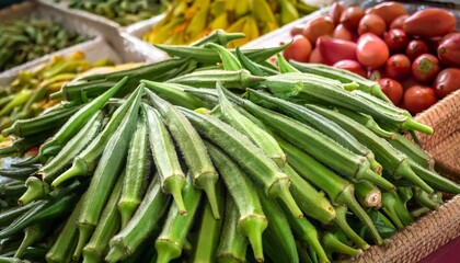 Fototapeta premium an abundance of okra for sale on a market stall