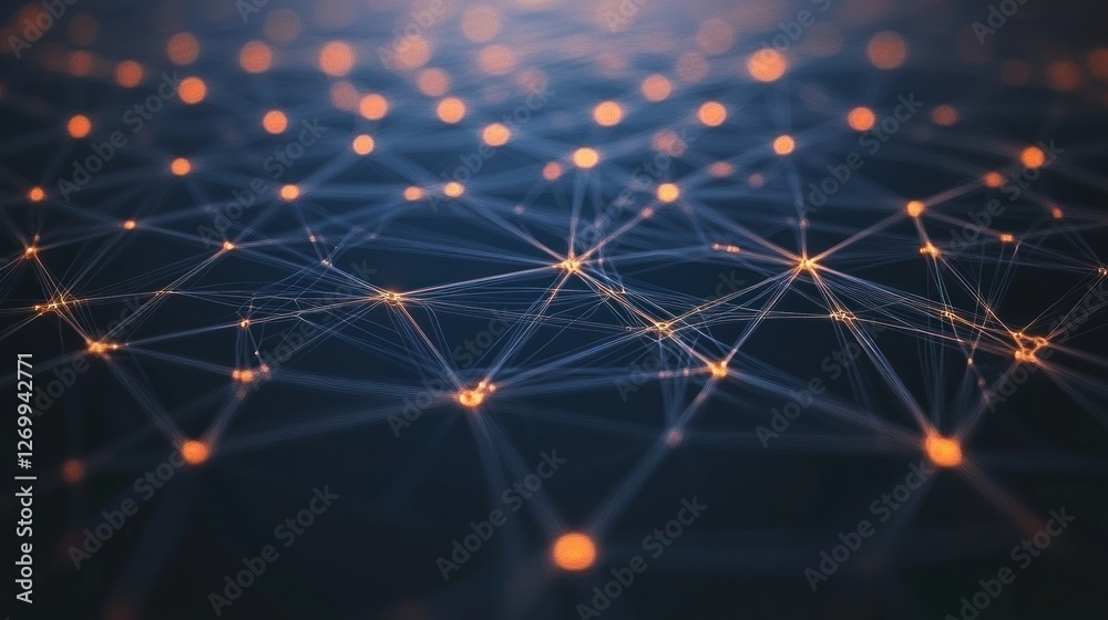 Poster abstract neural network connection with glowing nodes and lines background