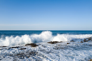 Kotohikihama Beach in Asia, Japan, Kansai, Kinosaki, in summer, on a sunny day.