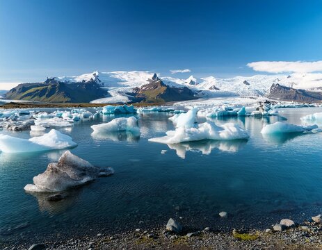 view of jokulsarlon glacier lagoon with majestic icebergs and serene reflections vatnajokull national park iceland