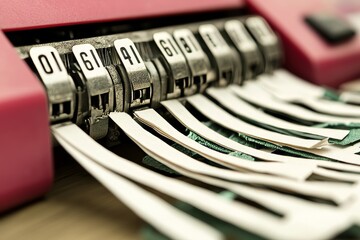 Shredding machine, viewed from the front. Enhancing security by shredding documents