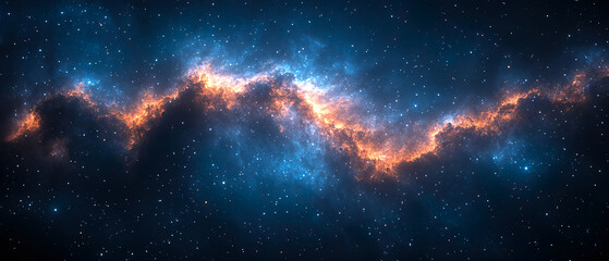 Fototapeta premium The night sky with floating stars and the Milky Way shining in a combination of blue and red are beautiful scenes.