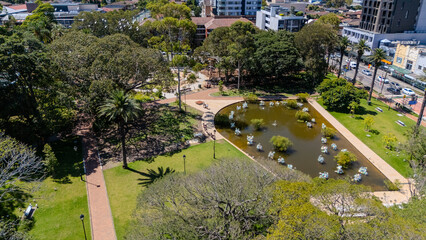 Fototapeta premium Aerial drone view above western Sydney of Rhodes and Wentworth point with views of buildings and Sydney Harbour NSW Australia 