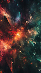 Abstract Cosmic Energy: Colorful Glowing Light Explosion in Nebula &ndash; A Bright, Vibrant Digital Texture & Pattern of Stars in the Universe &ndash; Ethereal Fantasy Background with Artistic Shapes and Shards