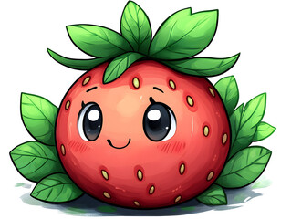 Obraz premium Cute Illustration of a Happy Strawberry With Big Eyes and a Charming Smile on a Bright Blue Background