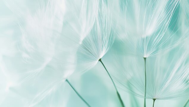 Macro shot of dandelion seeds with soft blue background - Powered by Adobe