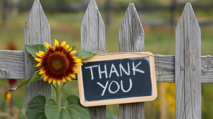 Thank you message displayed near a beautiful vibrant sunflower