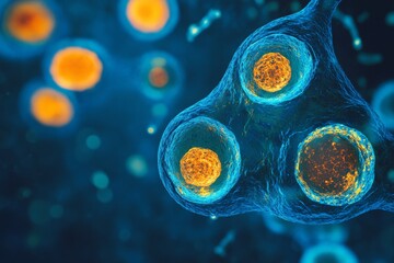 microscopic view of colorful biological cells under magnification, Generative AI