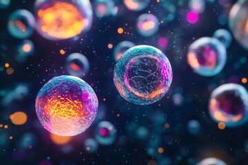 microscopic view of colorful biological cells under magnification, Generative AI