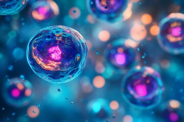 microscopic view of colorful biological cells under magnification, Generative AI