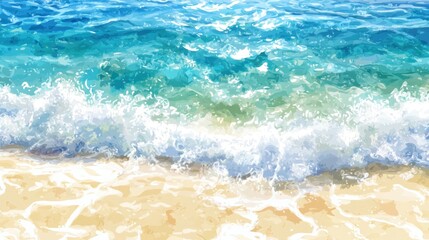 Watercolor Sea Waves Crashing on Sandy Shore: A Serene Coastal Scene