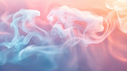 Fototapeta premium Delicate swirls of pastel blue and pink smoke create an ethereal atmosphere, evoking a sense of tranquility and dreaminess.