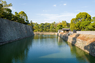 Fototapeta premium The ramparts and moat of Nijo Castle in Kyoto in Asia, Japan, Kansai, Kyoto, in summer, on a sunny day.