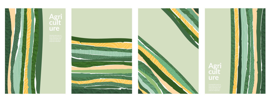 Abstract rural farm landscape with green field and textured farmland eco-friendly illustration. Organic pattern vector design. Spring agriculture. Brochure, poster, label template. Nature, environment