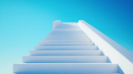 Serene view of white stairs leading up into clear blue sky, symbolizing aspiration and hope. image evokes sense of tranquility and endless possibilities. Infinity Staircases. Illustration