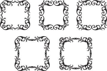 A set of vintage retro gothic leafy ornate frame and border design elements. 