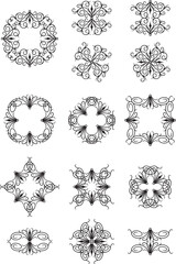 A set of vintage gothic leafy floral design icon elements.