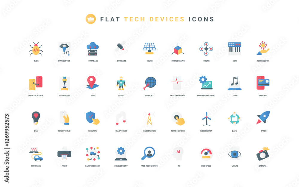 Leinwandbilder modern new technology of future, data analysis system and ai processes color icon set. face, eye rec