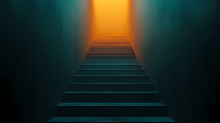 Surreal infinite staircase ascending into a luminous light in the darkness. Infinity Staircases. Illustration