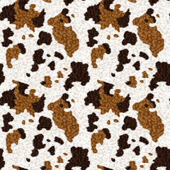 Cow fur, cow skin, wool spots. - photorealistic image. Seamless pattern. Animalistic trendy print. Cover, wallpaper, packaging for the brand
