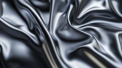 Close-up of luxurious, glossy black fabric displaying intricate folds and curves.