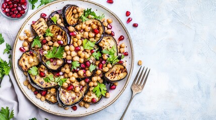 Grilled Eggplant and Chickpea Salad with Pomegranate: A Delicious and Healthy Mediterranean Dish