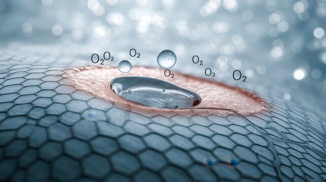 Oxygen molecules on skin with wound healing illustration concept
