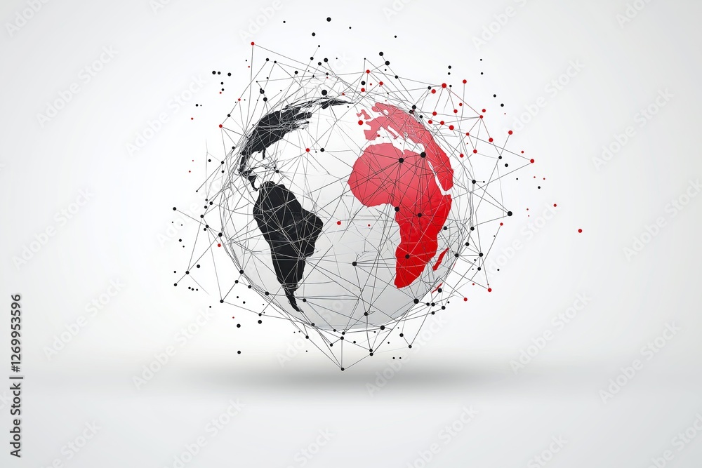 Aufkleber Geometric digital globe with network connections, symbolizing AI, cybersecurity, global technology, innovation, and modern data infrastructure, Generative AI
