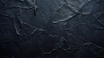A close-up of textured black paper, showcasing the intricate folds and uneven edges for a dramatic, artistic effect.