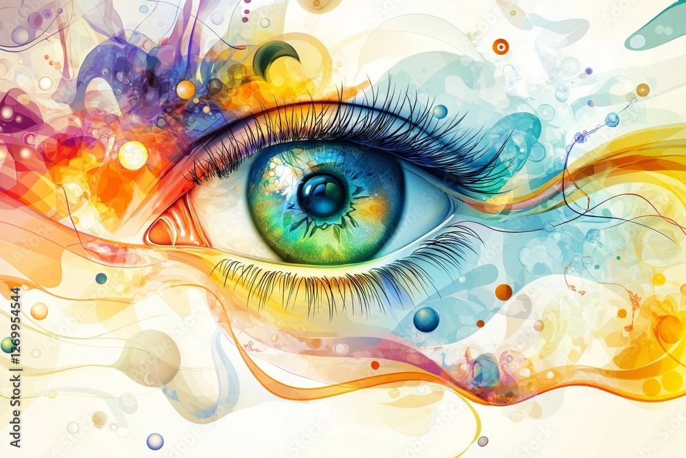 Poster vibrant abstract eye with colorful swirling elements, symbolizing vision, creativity, artistic expre