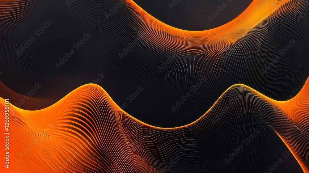 Poster An intriguing interplay of orange and black creates a captivating abstract design. Waves undulate gracefully, drawing the eye into a world of dynamic motion and rich color depth
