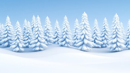 Fototapeta premium Snowy Winter Forest Scene With Many Trees